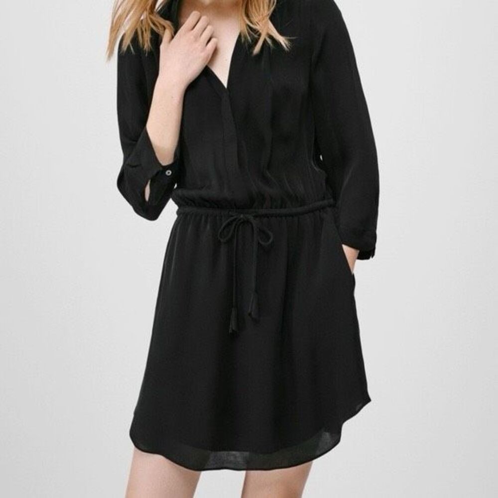 Aritzia Babaton Black Silk Tie Waist Mini Dress Size Small